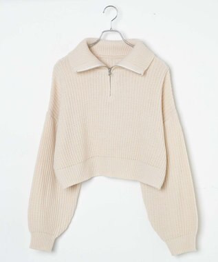 WEGO ハーフジップショートニットプルオーバー ホワイトアイボリー