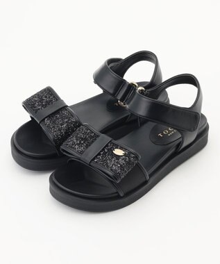 TOCCA GLITTER RIBBON FLAT SANDALS サンダル ブラック系