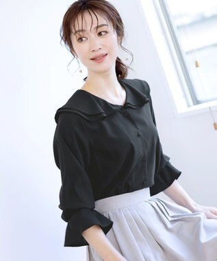 Tiaclasse 【洗える】フレアカラーブラウス ブラック