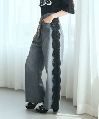 GRACE CONTINENTAL サイドレースデニムパンツ ブラック