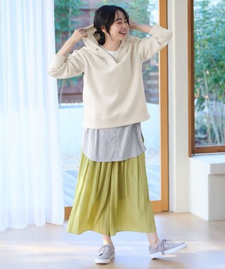 ANY 【洗える】ライトウエイト スリットネックパーカー ベージュ