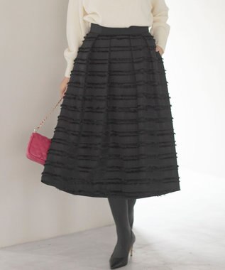 組曲 【WEB限定】ボーダーカットジャカード フレアスカート ブラック系