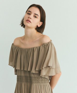 GRACE CONTINENTAL ラッフルレース切替マキシ カーキ