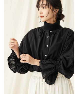 CRAFT STANDARD BOUTIQUE スカラレース袖ブラウス Black