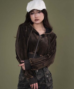 WEGO ベロア2ラインジップパーカー