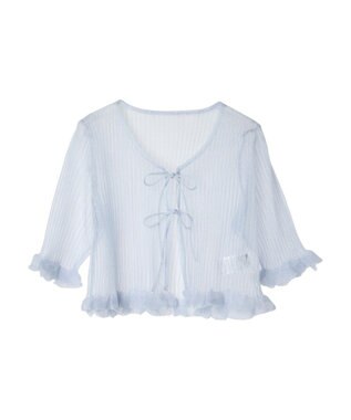 earth music&ecology シアーラメフリルカーディガン Blue