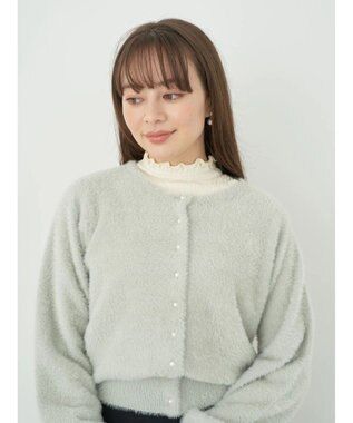 earth music&ecology ミニシャギーパールボタンカーディガン Light Gray