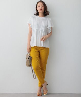 23区 L 【洗える】リネンレーヨンストレッチ テーパードパンツ イエロー系