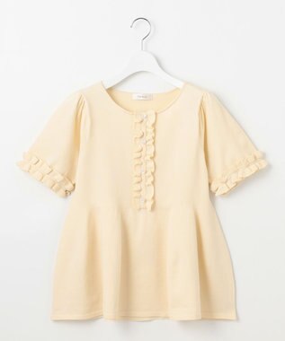 Feroux 【洗える】フリルデザインペプラムニットトップス アイボリー系