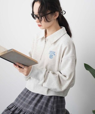 WEGO ハーフZIP襟付きショートスウェット 杢グレー