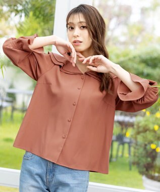 Tiaclasse 【洗える】フレアカラーブラウス ピンク