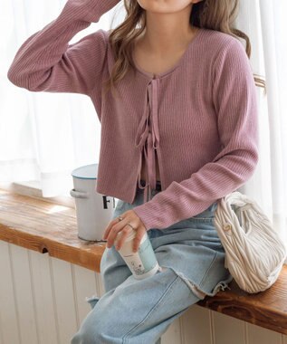 WEGO リボンリブカーディガン ピンク