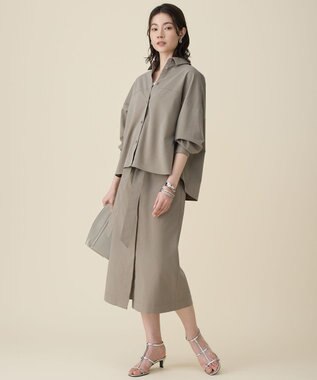 自由区 ブラッシュドコットンサテン シャツ カーキ