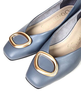 Dominic3 デザインバックル ローヒール レザーパンプス ブルーグレー