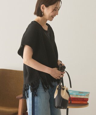 AMERICAN HOLIC 裾フリンジニットショートベスト Black