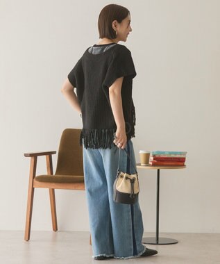 AMERICAN HOLIC 裾フリンジニットショートベスト Black