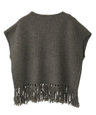 AMERICAN HOLIC 裾フリンジニットショートベスト Gray Beige