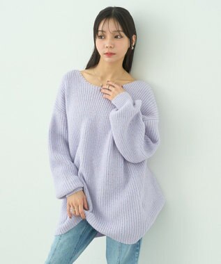 earth music&ecology カラーネップスパンコールニットチュニック Lavender