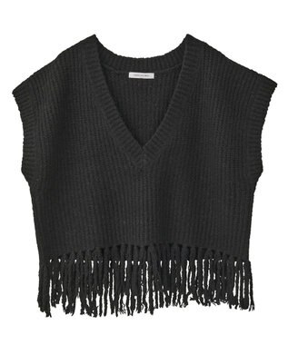 AMERICAN HOLIC 裾フリンジニットショートベスト Black