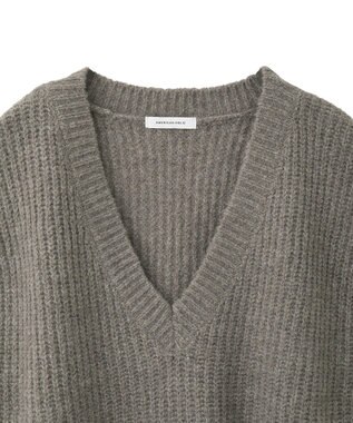 AMERICAN HOLIC 裾フリンジニットショートベスト Gray Beige