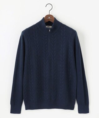 JOSEPH ABBOUD 【キングサイズ・暖か/軽量】カシミヤブレンド ハーフジップ ニット ダルブルー系