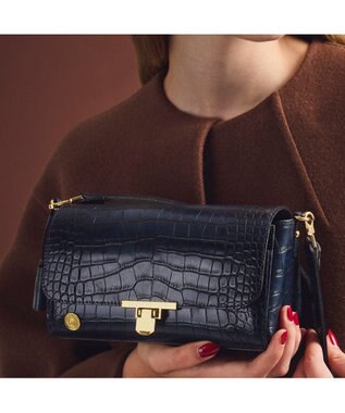 A.D.M.J. 【牛革】クロコ型押しラウンドクラッチショルダー GRIGIO