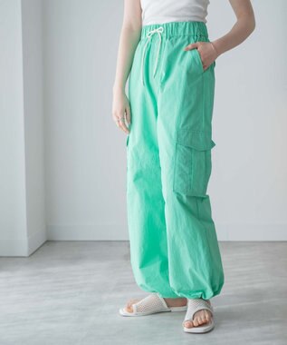 WEGO 【ウエストゴム】ナイロンイージーワイドカーゴパンツ ライム