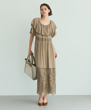 GRACE CONTINENTAL ラッフルレース切替マキシ カーキ