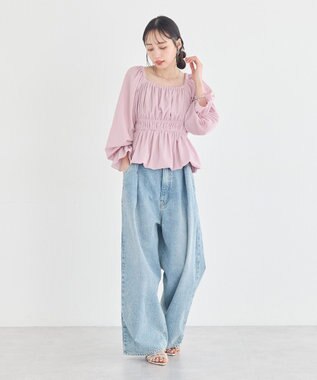 earth music&ecology バルーンヘムブラウス Pink