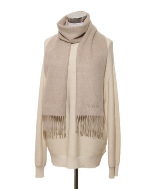 MOONBAT FURLA(フルラ）カシミヤ100％ 無地 マフラー ロゴ刺繍 手洗いOK ベージュ