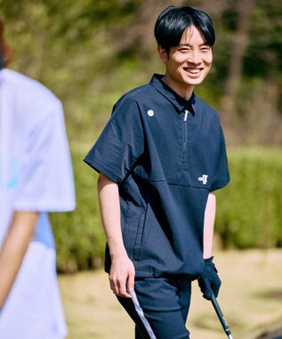 PW CIRCULUS 【撥水加工/ ストレッチ】【MEN】ハーフジップシャツ ゴルフ ブラック系