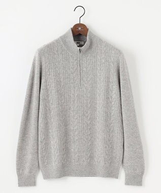 JOSEPH ABBOUD 【キングサイズ・暖か/軽量】カシミヤブレンド ハーフジップ ニット ライトグレー系