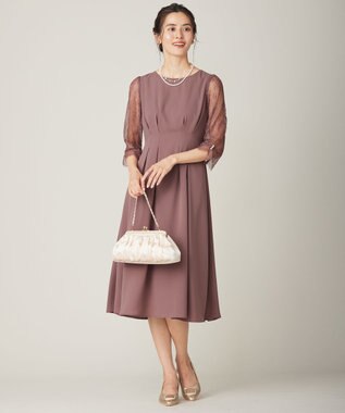 ANY SIS 【Lily Calin】レーススリーブタック ドレス モカピンク