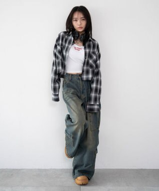 WEGO ショートチェックシャツ ブラック