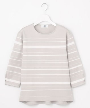 J.PRESS LADIES 【洗える】ポンチボーダー カットソー ライトグレー×ホワイト系1