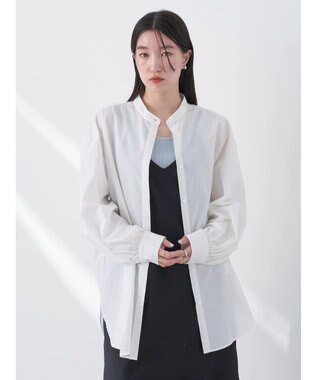 earth music&ecology バンドカラーストライプシャツ Cream