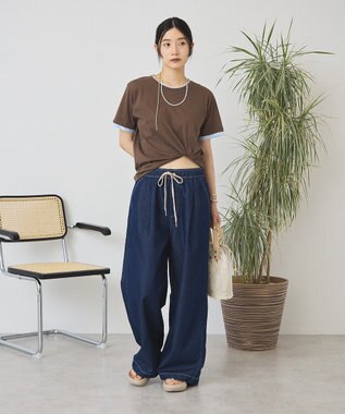 AMERICAN HOLIC 配色レイヤード風シアーＴシャツ Brown