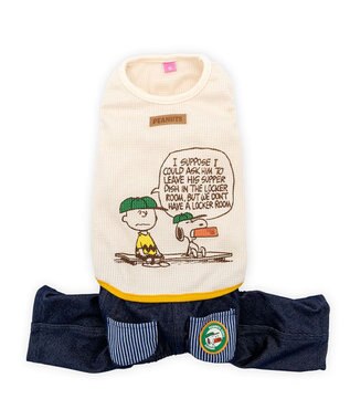 PET PARADISE スヌーピー  ワッペン パンツつなぎ 中型犬 ベージュ×ネイビー