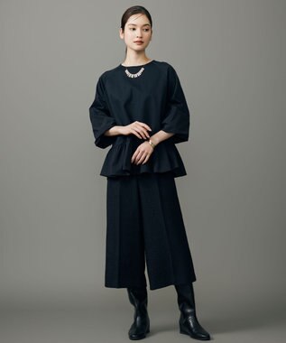 自由区 L 【17号サイズまで展開・SHIHOさん着用】ブライトリングツイード2タッククロップド パンツ ネイビー