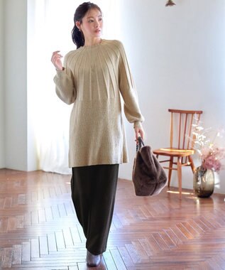 Tiaclasse L 求心片畦ニットチュニック ベージュ