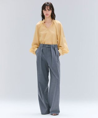 BEIGE， 【セットアップ対応・洗える・Precious 10月号掲載】ZEPHYR / ウールライクタックベルトワイドパンツ Top Gray