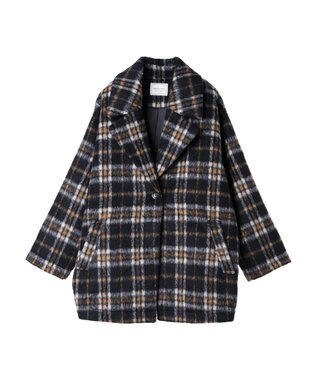 AMERICAN HOLIC チェックコクーンミディコート Check Navy