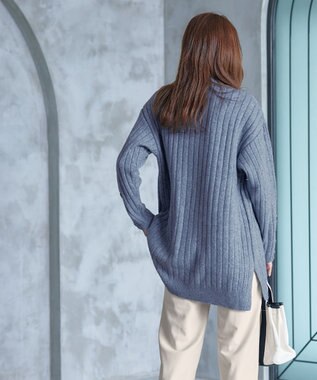 Tiaclasse L 【洗える】袖ボタンメランジニットチュニック ブルー