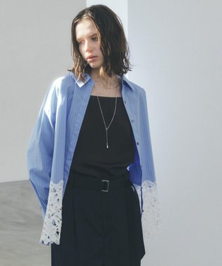 YECCA VECCA レースヘムロングシャツ Stripe