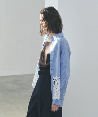 YECCA VECCA レースヘムロングシャツ Stripe