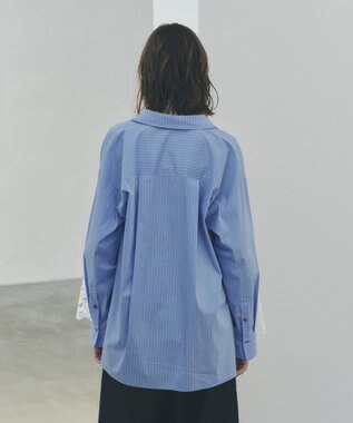 YECCA VECCA レースヘムロングシャツ Stripe