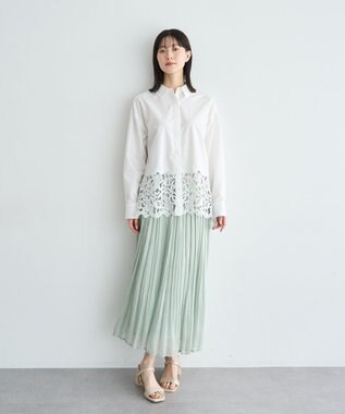 YECCA VECCA レースヘムロングシャツ Stripe