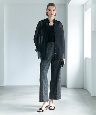 ICB L ミックスブッチャー ワイドパンツ ブラック×オフホワイト