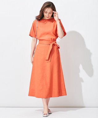 自由区 【接触冷感/セットアップ着用可】トリアセテートツイル フレアスカート オレンジ系