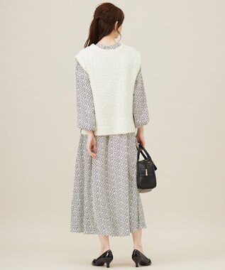 ANY SIS L 【洗える】フラワープリントワンピース × ニットベスト セット アイボリー